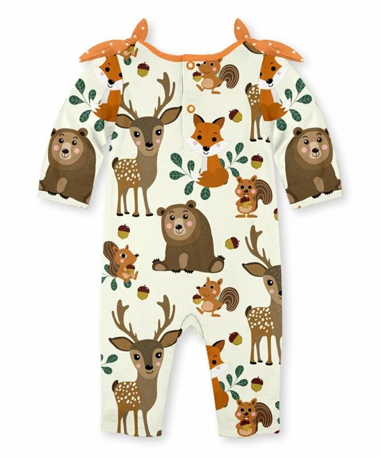 Hot Sale ๐ Best Sale ๐งจ Penelope Plumm Ecru Woodland Animal Knot-Shoulder Playsuit - Infant & Toddler โ ๐ - Image 2