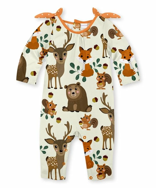 Hot Sale ๐ Best Sale ๐งจ Penelope Plumm Ecru Woodland Animal Knot-Shoulder Playsuit - Infant & Toddler โ ๐