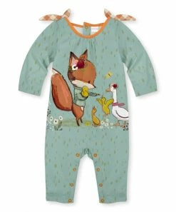 Top 10 ✔️ Budget ⭐ Penelope Plumm Light Sea Green Fox & Duck Knot-Shoulder Playsuit - Infant 😍 ✔️