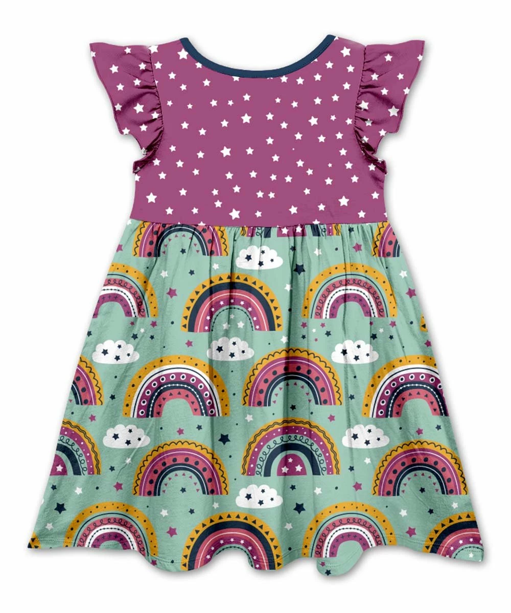 Best deal โ๏ธ Discount โจ Penelope Plumm Purple Star Rainbow Angel-Sleeve ๐ ๐ Dress - ๐ง Girls ๐ ๐ฅ - Image 2