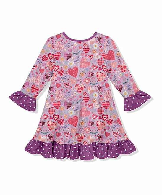 Best Sale ✨ New 😀 Penelope Plumm Lilac Floral Heart Ruffle-Trim Long-Sleeve Shift 👗 👗 Dress - Toddler & 👧 Girls 🔔 🎁 - Image 2