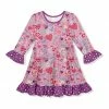 Best Sale ✨ New 😀 Penelope Plumm Lilac Floral Heart Ruffle-Trim Long-Sleeve Shift 👗 👗 Dress - Toddler & 👧 Girls 🔔 🎁