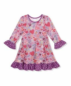 Best Sale β¨ New π Penelope Plumm Lilac Floral Heart Ruffle-Trim Long-Sleeve Shift π π Dress - Toddler & π§ Girls π π