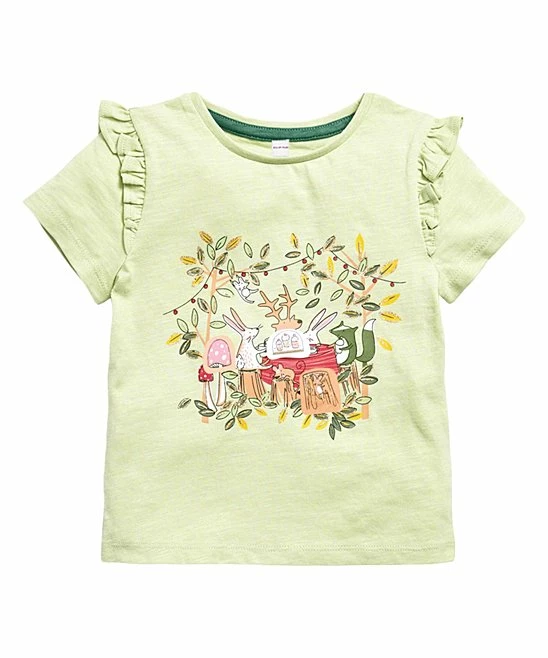 Best deal โ๏ธ Coupon โจ Penelope Plumm Light Green & White Rabbit Party Ruffle-Sleeve Tee - ๐ง Girls โญ ๐ฅฐ