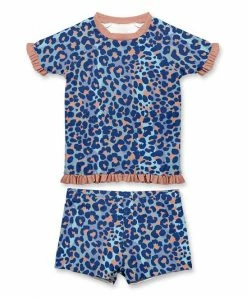 Brand new 🎉 New ❤️ Penelope Plumm Blue Leopard Ruffle-Trim Rashguard Set - Toddler & 👧 Girls 🧨 ❤️