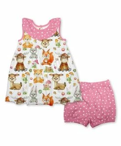 Budget ⌛ Hot Sale 😉 Penelope Plumm White Animals Ruffle Babydoll 👗 👗 Dress & Pink Dot Bloomers ✔️ 😍