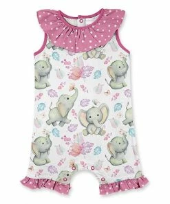 Best Pirce 🛒 Discount ⭐ Penelope Plumm White Floral Elephant Ruffle-Collar Romper - Infant ⭐ 👍