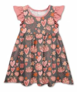 Promo 🤩 Best Pirce 🥰 Penelope Plumm Pink & Gray Floral Hearts Angel-Sleeve 👗 👗 Dress - Toddler & 👧 Girls 🛒 ❤️
