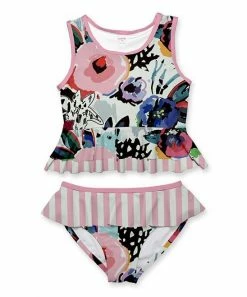 Buy ๐ Buy ๐ Penelope Plumm Pink & White Floral Stripe Ruffle Tankini - Toddler & ๐ง Girls ๐งจ ๐ฅฐ