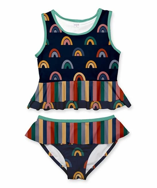 New ๐ฏ Discount โจ Penelope Plumm Navy & Red Rainbow Stripe Ruffle Tankini - Toddler & ๐ง Girls โจ ๐