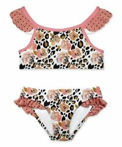 Best deal β¨ Outlet π Penelope Plumm White & Peach Leopard Floral Ruffle Angel-Sleeve π π Bikini - Toddler & π§ Girls π₯ π₯°