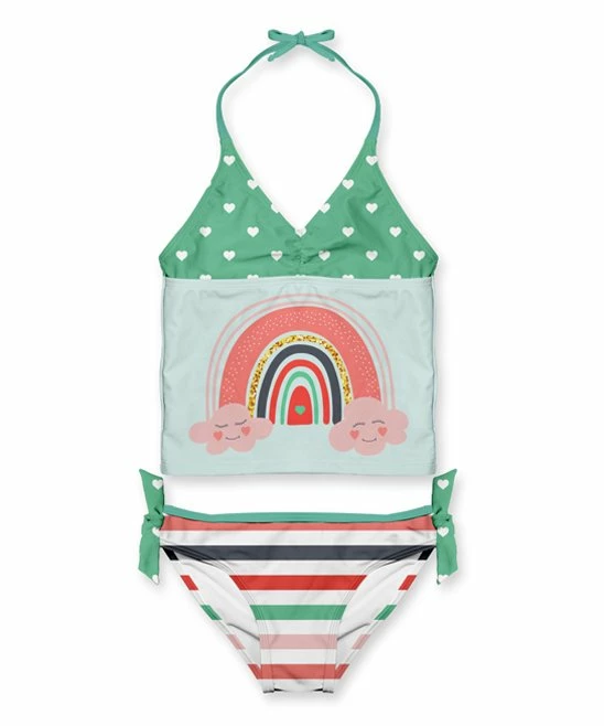 Top 10 โจ Cheapest โจ Penelope Plumm Green Rainbow Heart Stripe Knotted Halter Tankini - Toddler & ๐ง Girls ๐งจ ๐ฏ