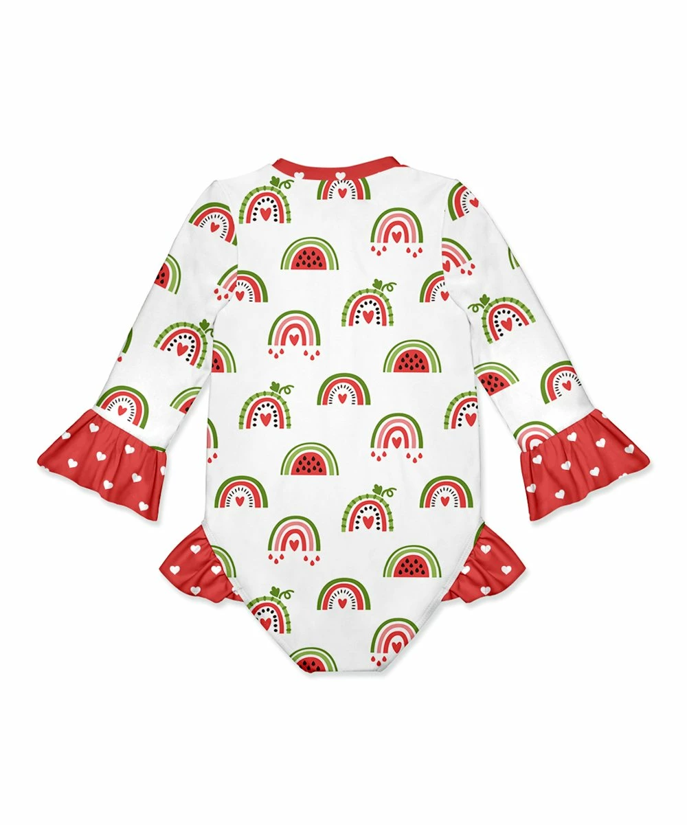Cheap ๐งจ Flash Sale ๐ Penelope Plumm White & Red Rainbow Hearts Ruffle-Trim One-Piece Rashguard - Toddler & ๐ง Girls โญ ๐ - Image 2