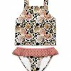 Best deal 🔥 Hot Sale 😍 Penelope Plumm White & Peach Leopard Floral Ruffle-Trim Tankini - Toddler & 👧 Girls ⌛ ❤️