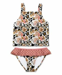 Best deal ๐ฅ Hot Sale ๐ Penelope Plumm White & Peach Leopard Floral Ruffle-Trim Tankini - Toddler & ๐ง Girls โ โค๏ธ