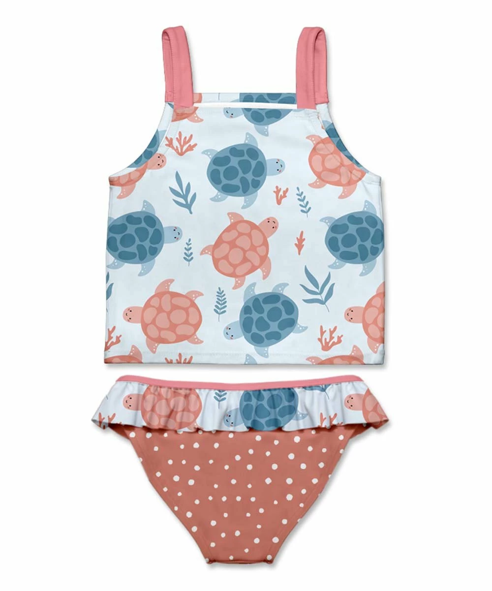 Best deal ๐คฉ Brand new ๐ Penelope Plumm Powder Blue & Beige Polka Dot Turtle Tankini - Toddler & ๐ง Girls โญ ๐ - Image 2