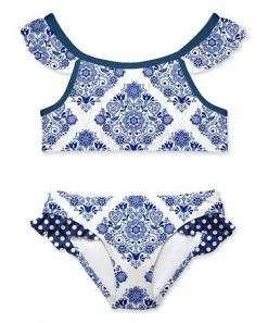 Top 10 🔥 Best deal 😍 Penelope Plumm White & Blue Geometric Floral Tankini - Toddler & 👧 Girls ✔️ 🥰