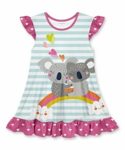 Best Pirce 😉 Flash Sale 🥰 Penelope Plumm Light Blue Stripe Koala Ruffle Angel-Sleeve 👗 👗 Dress - Toddler & 👧 Girls 😍 🌟