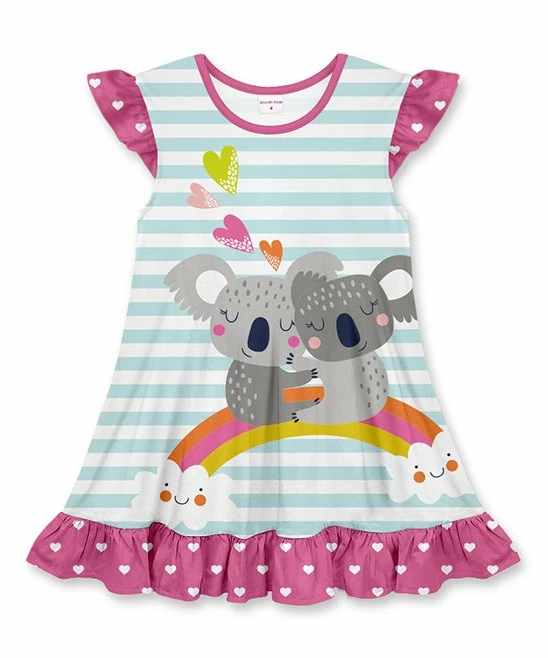 Best Pirce ๐ Flash Sale ๐ฅฐ Penelope Plumm Light Blue Stripe Koala Ruffle Angel-Sleeve ๐ ๐ Dress - Toddler & ๐ง Girls ๐ ๐