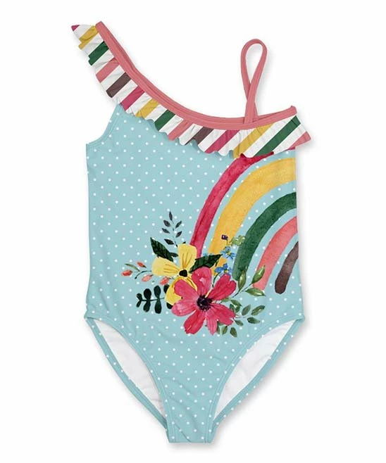 Outlet โจ Outlet ๐ฅฐ Penelope Plumm Blue Dots Rainbow Floral Asymmetrical One-Piece - ๐ง Girls โค๏ธ ๐