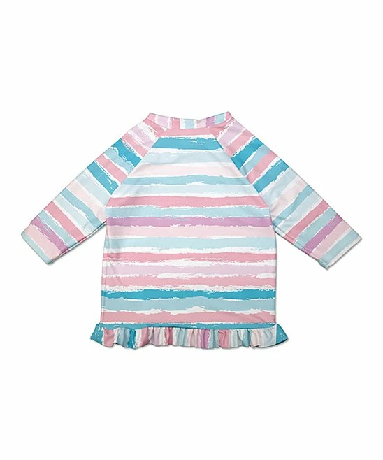 Budget ๐ฅ Best Pirce ๐คฉ Penelope Plumm Turquoise & Pink Stripe Ruffle Long-Sleeve Rashguard - Toddler & ๐ง Girls ๐งจ ๐ฏ - Image 2