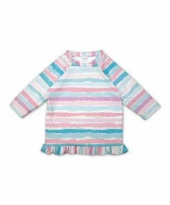 Budget 🔥 Best Pirce 🤩 Penelope Plumm Turquoise & Pink Stripe Ruffle Long-Sleeve Rashguard - Toddler & 👧 Girls 🧨 💯
