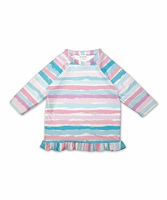 Budget ๐ฅ Best Pirce ๐คฉ Penelope Plumm Turquoise & Pink Stripe Ruffle Long-Sleeve Rashguard - Toddler & ๐ง Girls ๐งจ ๐ฏ
