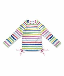 Wholesale 😍 Promo ⌛ Penelope Plumm Pink & Green Stripe Side-Bow Long-Sleeve Rashguard - Toddler & 👧 Girls ✔️ 🎉