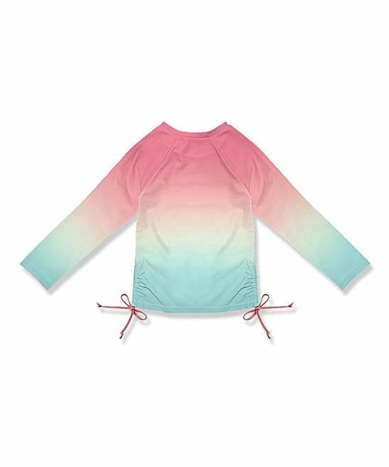 Brand new ❤️ Best Sale 🤩 Penelope Plumm Rose Pink & Sea Green Gradient Side-Bow Long-Sleeve Rashguard - Toddler & 👧 Girls ⭐ 😉 - Image 2