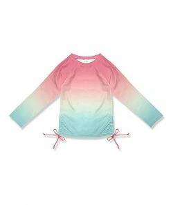 Brand new ❤️ Best Sale 🤩 Penelope Plumm Rose Pink & Sea Green Gradient Side-Bow Long-Sleeve Rashguard - Toddler & 👧 Girls ⭐ 😉