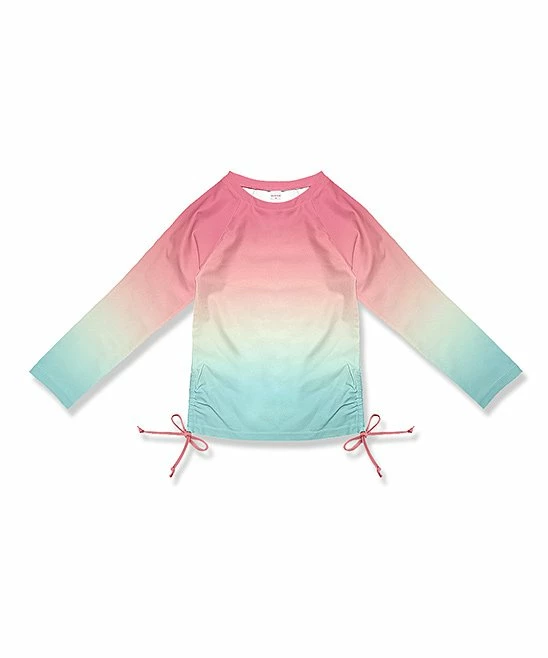 Brand new ❤️ Best Sale 🤩 Penelope Plumm Rose Pink & Sea Green Gradient Side-Bow Long-Sleeve Rashguard - Toddler & 👧 Girls ⭐ 😉
