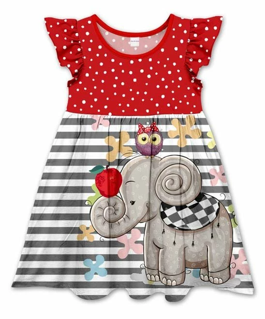 Promo โจ Best deal โค๏ธ Penelope Plumm Red & Dark Gray Stripe Elephant Angel-Sleeve ๐ ๐ Dress - Toddler ๐ฅ ๐งจ