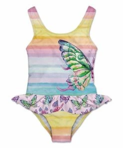 Buy ๐ Best Pirce ๐ Penelope Plumm Yellow & Blue Stripe Butterfly ๐ ๐ Skirted One-Piece - Infant, Toddler & ๐ง Girls โญ ๐