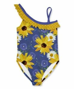 Wholesale ❤️ Wholesale ❤️ Penelope Plumm Blue & Yellow Floral Asymmetrical One-Piece - Toddler & 👧 Girls 😉 🎉