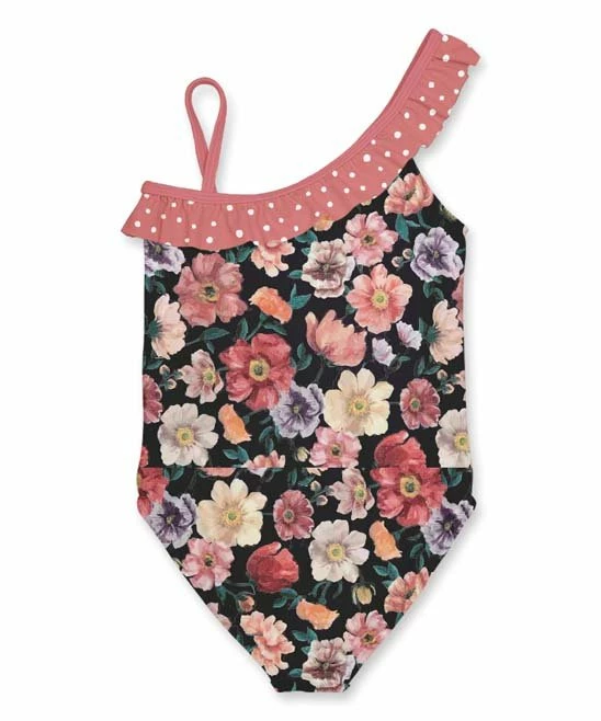 Brand new ⌛ Flash Sale ❤️ Penelope Plumm Light Pink Swan & Floral Asymmetrical One-Piece - Toddler & 👧 Girls ✨ 🔥 - Image 2