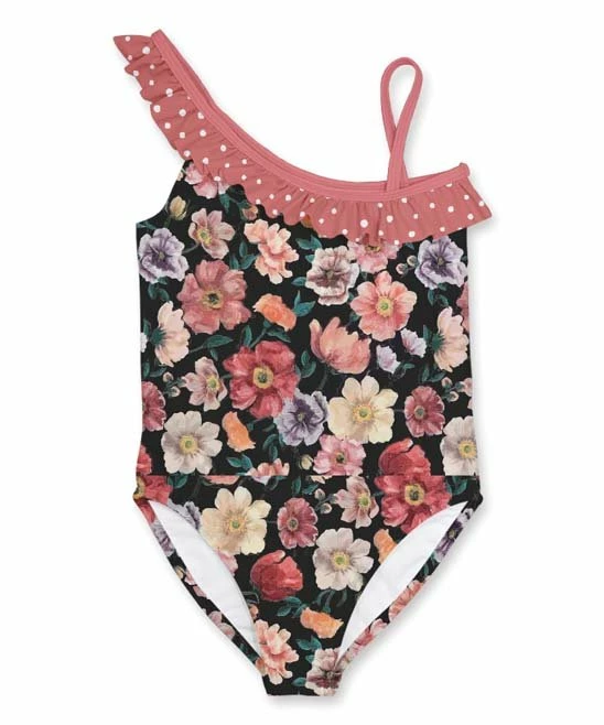 Brand new ⌛ Flash Sale ❤️ Penelope Plumm Light Pink Swan & Floral Asymmetrical One-Piece - Toddler & 👧 Girls ✨ 🔥