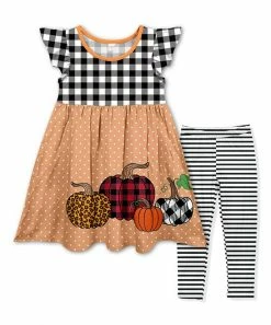 Best Pirce π Wholesale π Penelope Plumm Black Check Pumpkin Angel-Sleeve π π Dress & Stripe Legging - Toddler & π§ Girls π π§¨