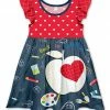 Cheapest ✔️ Cheapest 🌟 Penelope Plumm Red & Navy Heart Apple Angel-Sleeve 👗 👗 Dress - Toddler & 👧 Girls 🔥 🧨