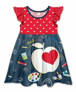 Cheapest โ๏ธ Cheapest ๐ Penelope Plumm Red & Navy Heart Apple Angel-Sleeve ๐ ๐ Dress - Toddler & ๐ง Girls ๐ฅ ๐งจ