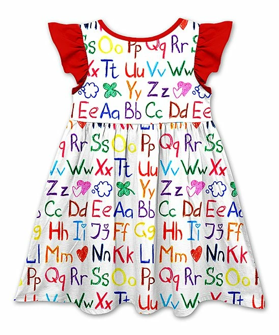 Coupon โค๏ธ Wholesale ๐ฅฐ Penelope Plumm White & Red Multicolor Alphabet Angel-Sleeve ๐ ๐ Dress - ๐ง Girls ๐ฏ ๐ - Image 2