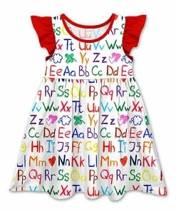 Coupon β€οΈ Wholesale π₯° Penelope Plumm White & Red Multicolor Alphabet Angel-Sleeve π π Dress - π§ Girls π― π