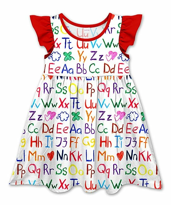 Coupon โค๏ธ Wholesale ๐ฅฐ Penelope Plumm White & Red Multicolor Alphabet Angel-Sleeve ๐ ๐ Dress - ๐ง Girls ๐ฏ ๐