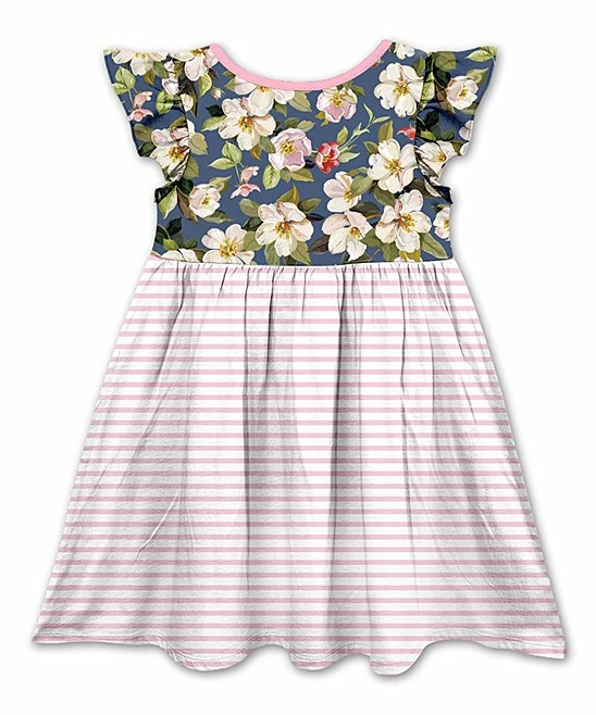 Best Pirce ๐ Promo ๐ Penelope Plumm Light Pink & Navy Floral Pig Angel-Sleeve ๐ ๐ Dress - Toddler & ๐ง Girls ๐ โญ - Image 2