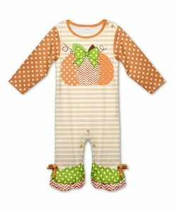 Wholesale ⌛ Discount 🎉 Penelope Plumm Gold & Yellow Stripe Pumpkin Ruffle-Hem Playsuit - Toddler 👍 ✨