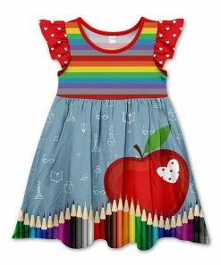 Top 10 🛒 Cheap 🌟 Penelope Plumm Red & Blue Rainbow Stripe Apple Angel-Sleeve 👗 👗 Dress - 👧 Girls 🤩 🧨
