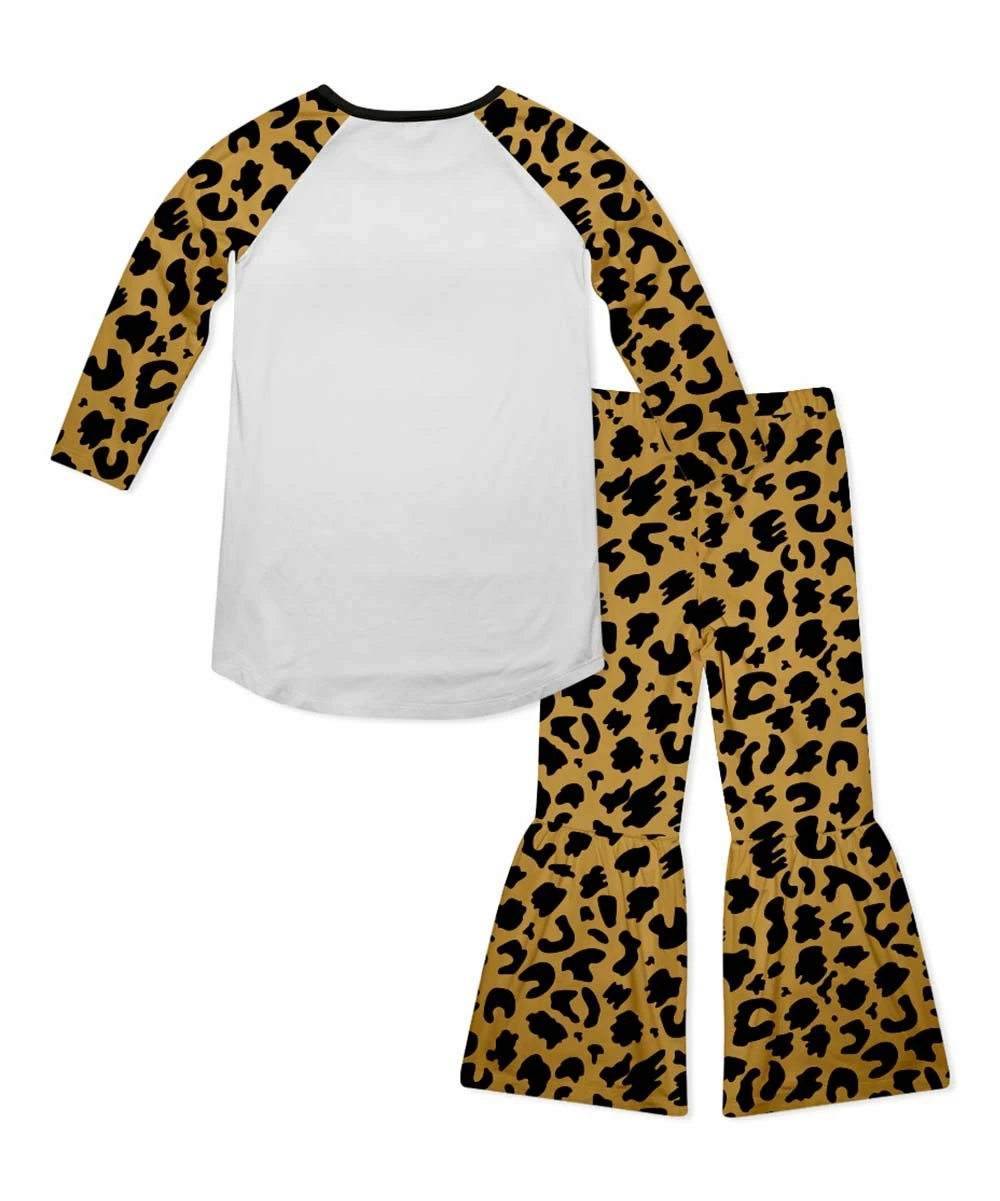 Buy ๐ Flash Sale ๐ฏ Penelope Plumm White Leopard-Contrast Raglan Tunic & Leopard Ruffle-Hem Pants - ๐ง Girls ๐ฅฐ ๐ - Image 2