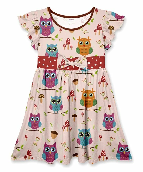 Deals ๐ Coupon ๐ Penelope Plumm Pink & Blue Owl Bow-Waist Angel-Sleeve ๐ ๐ Dress - ๐ง Girls ๐ฅฐ ๐