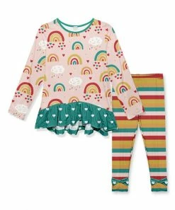 Cheapest ๐ Buy ๐ Penelope Plumm Pink Rainbow Ruffle Tunic & Orange Stripe Leggings - Toddler & ๐ง Girls ๐ ๐คฉ
