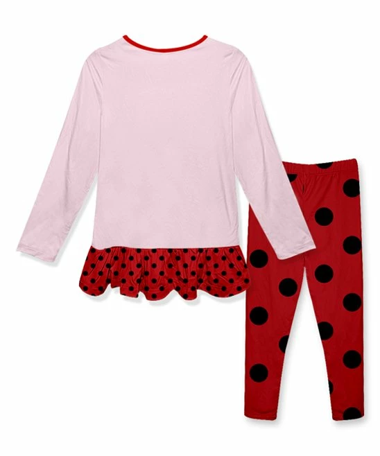 Best Sale 👍 Top 10 ✨ Penelope Plumm Pink Ladybug Ruffle Tunic & Red Polka Dot Leggings - Toddler & 👧 Girls 😀 👍 - Image 2