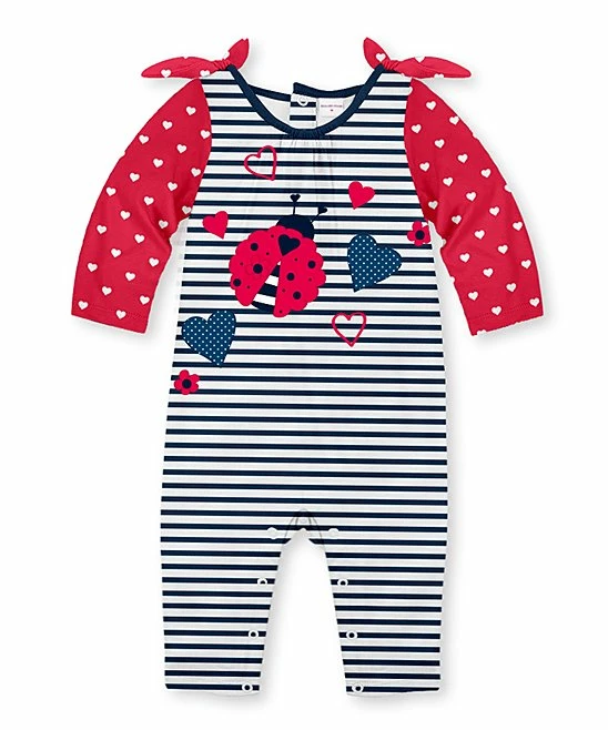 Cheapest ๐ฅฐ Outlet ๐ Penelope Plumm Black & Red Stripe Ladybug Tie-Shoulder Long-Sleeve Playsuit - Infant & Toddler ๐คฉ ๐